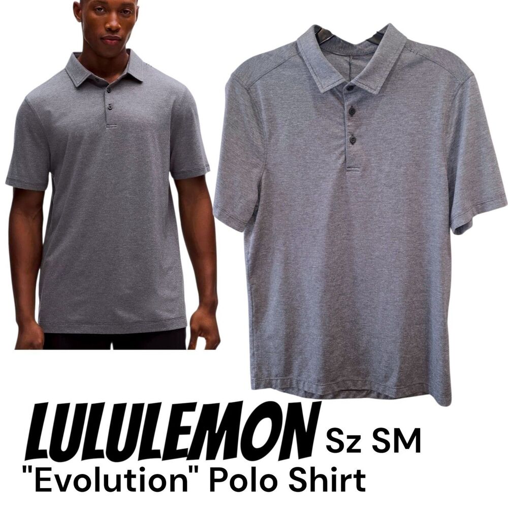 Lululemon Sz SM Evolution Gray Golf Casual Preppy Business S/S Logo Polo Shirt